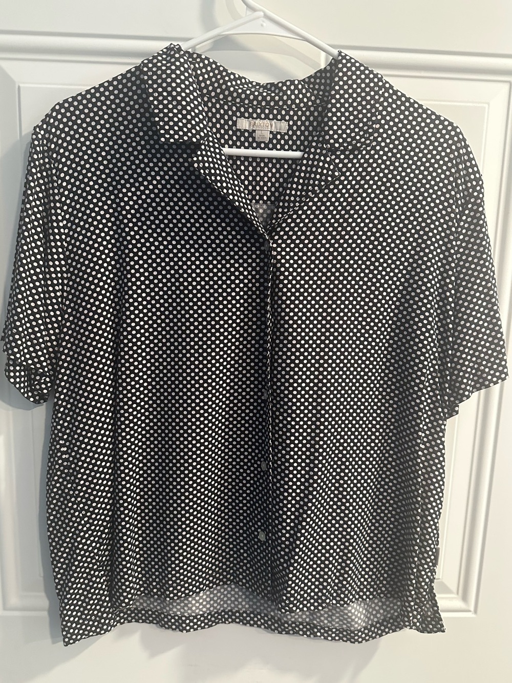 Brixton women’s short sleeve button up black and white polkadots large shirt